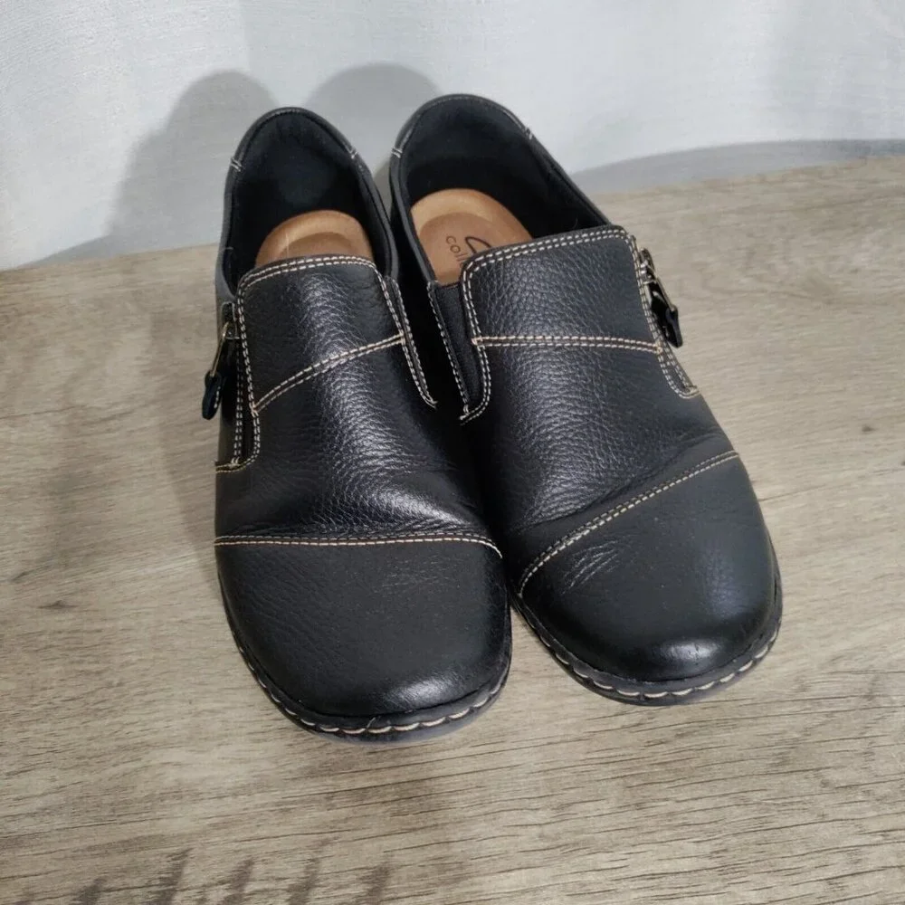 Clarks Black Leather Slip-On Shoes - Picture 3 of 9